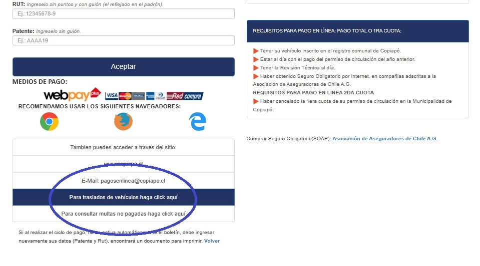 Trasladar permiso de circulación a Copiapó