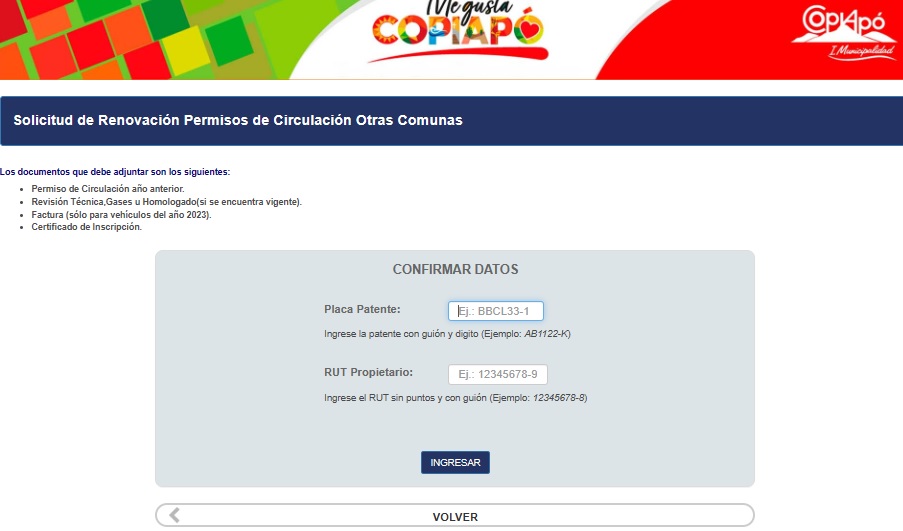 Solicitud de traslado de permiso a Copiapó