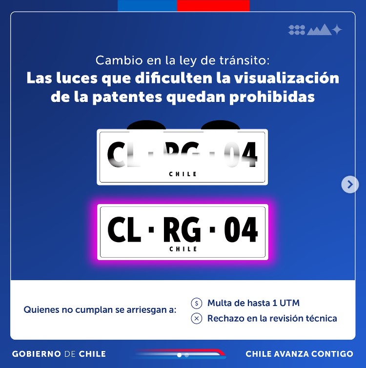 Luces prohibidas en la patente de auto: Ley 21.601