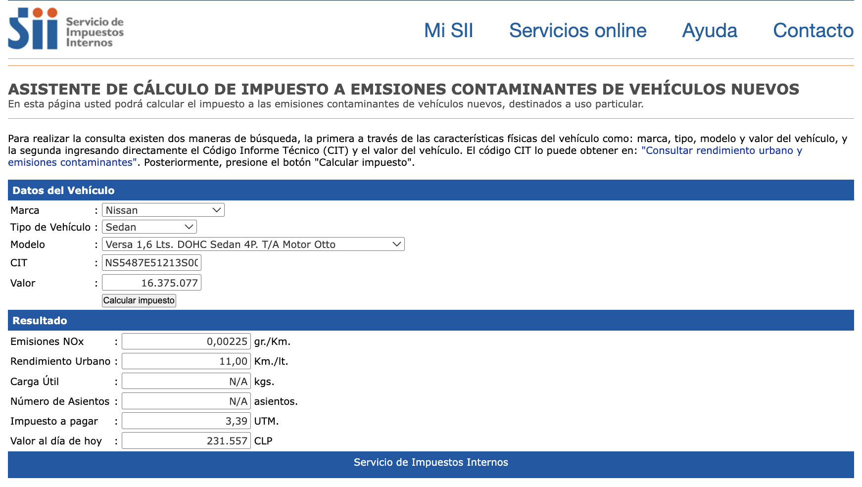Papeles de un auto nuevo: impuesto verde sii