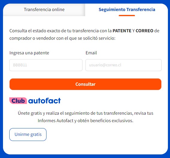 Hacer seguimiento de la transferencia Autofact 