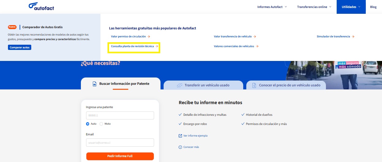 Consulta planta revisión técnica PRT Autofact