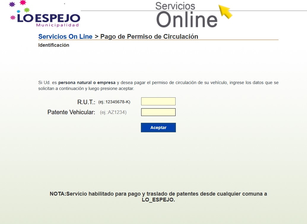 portal de pago permiso de circulación Lo Espejo