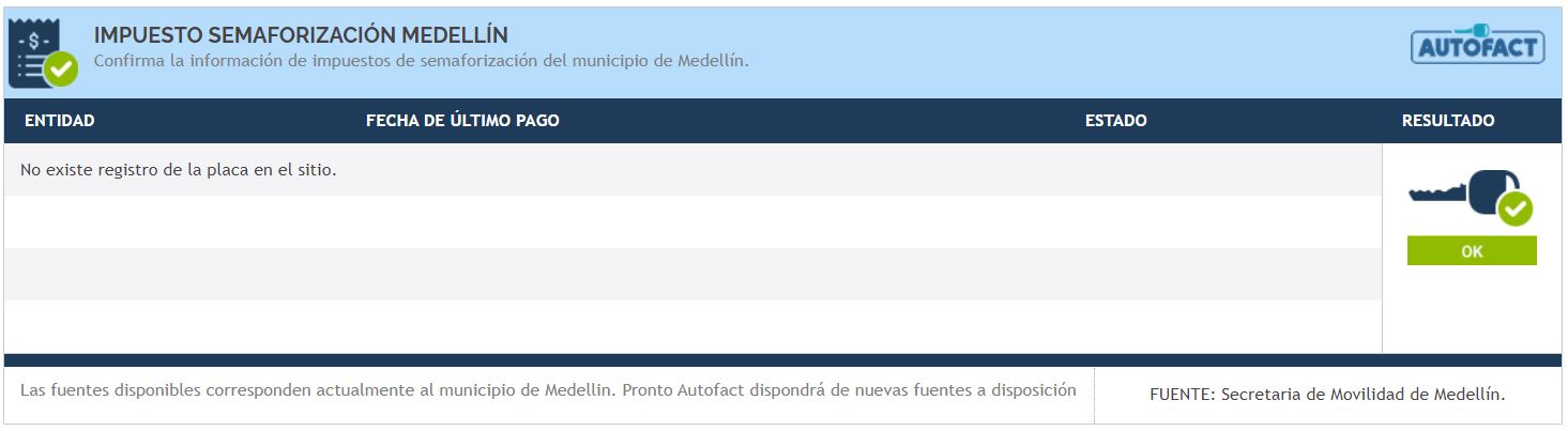pantalla de consulta del impuesto de semaforización en Medellín