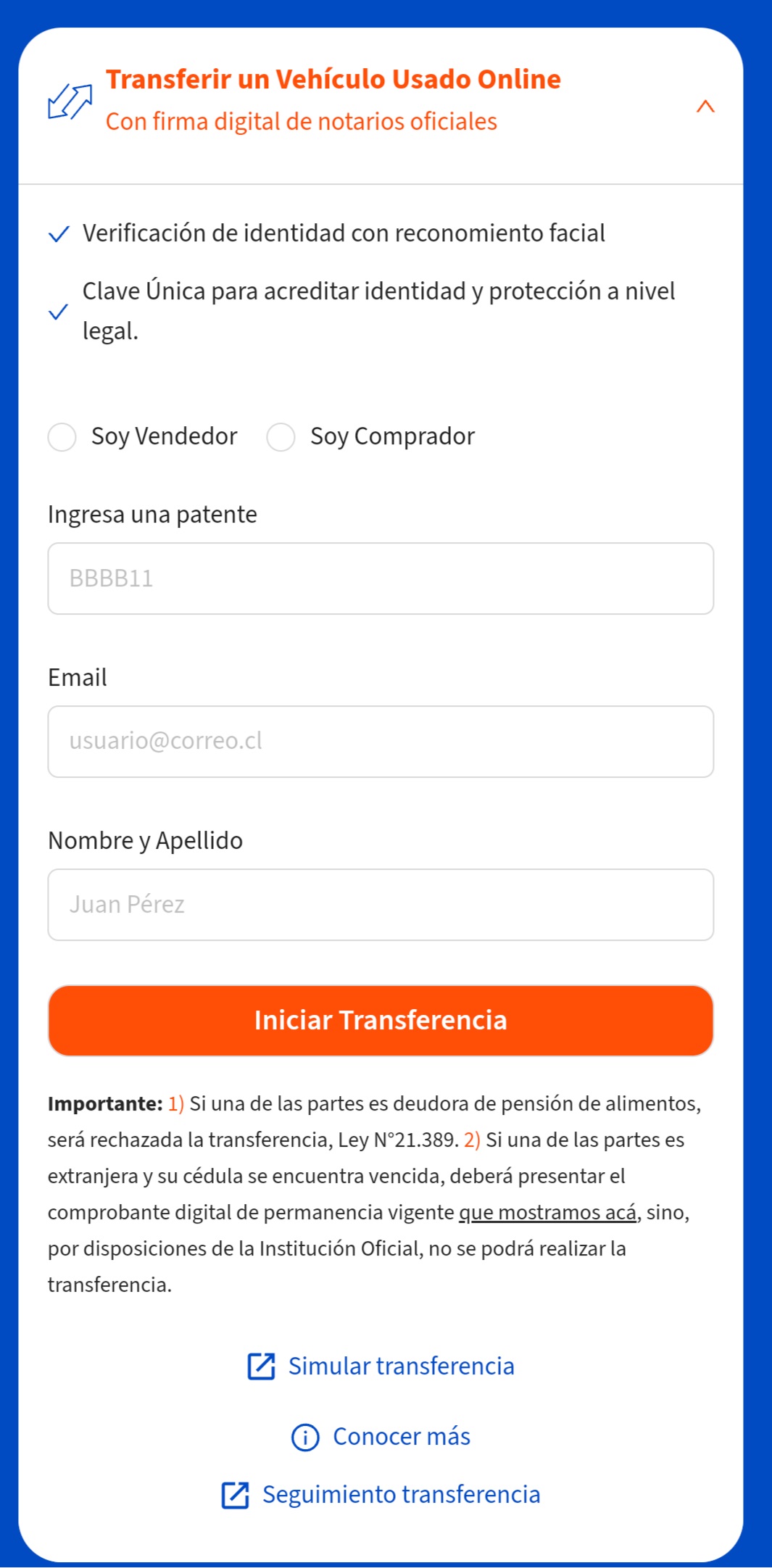 Iniciar transferencia Autofact