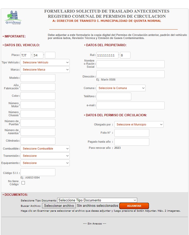 traslado de permiso de circulación quinta normal