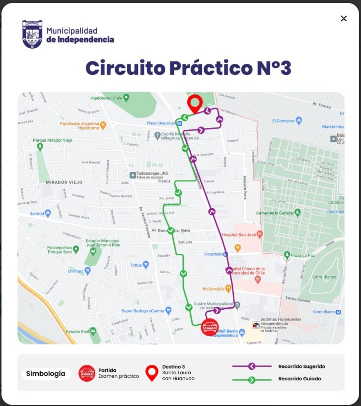 circuito de manejo licencia en Independencia