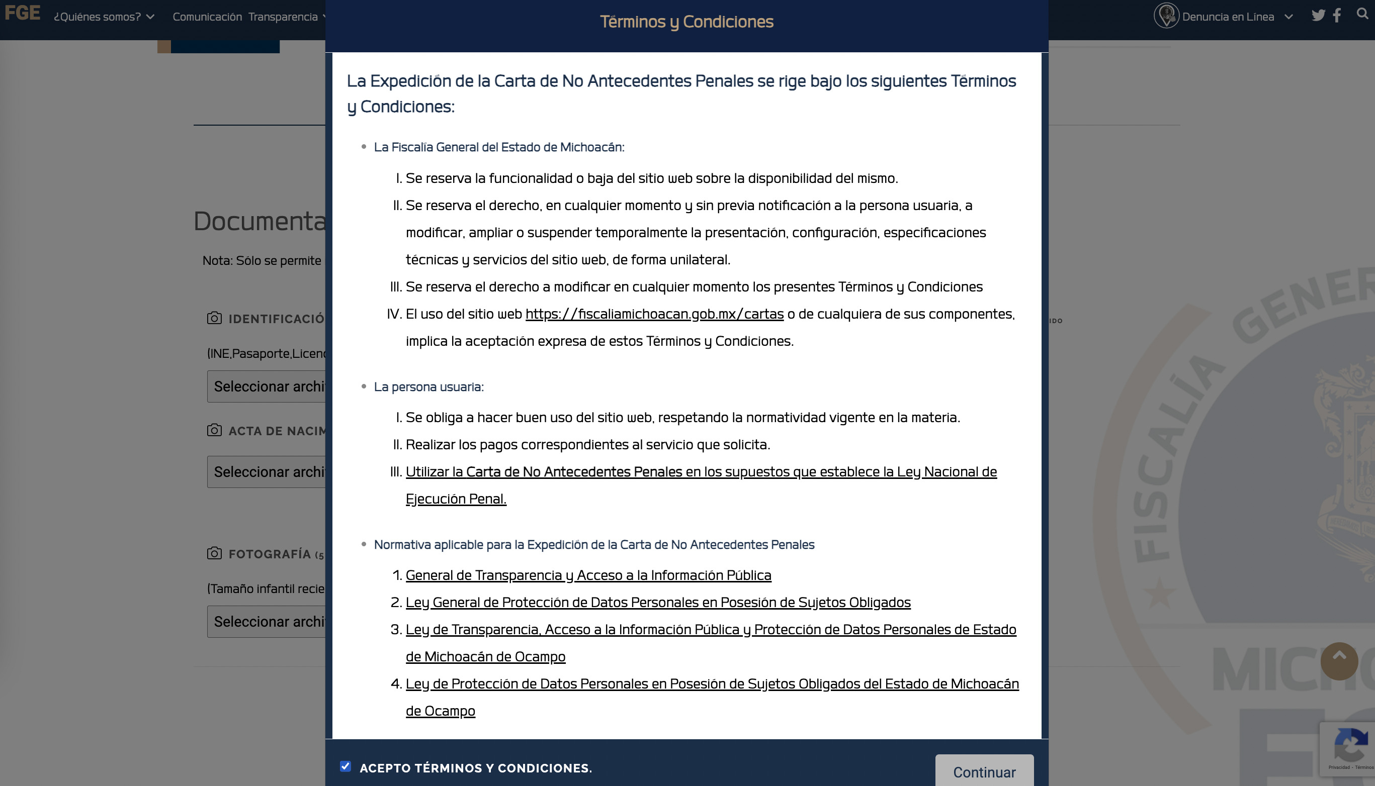 Carta de antecedentes no penales Michoacán