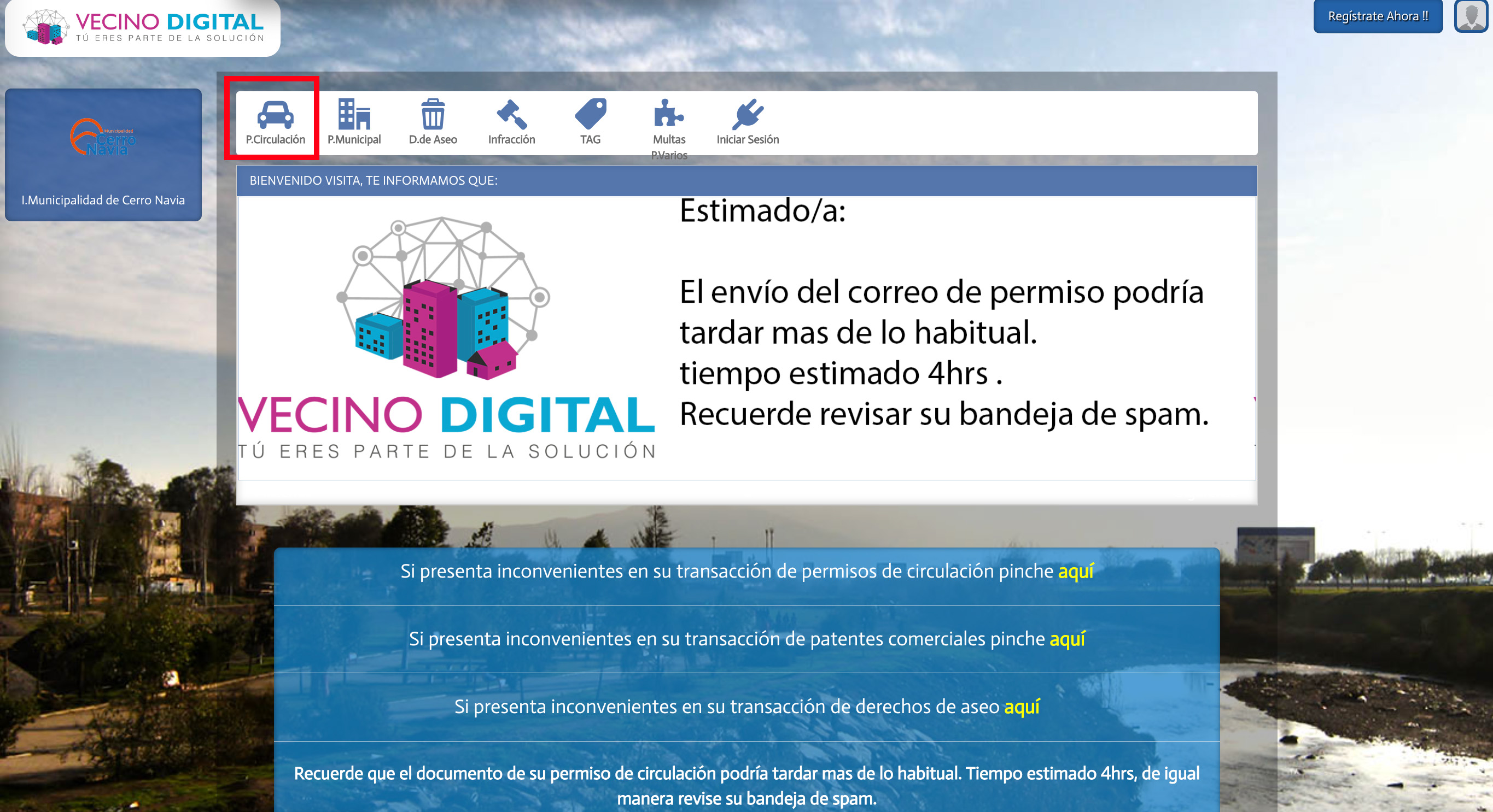 Permiso de circulación en Cerro Navia