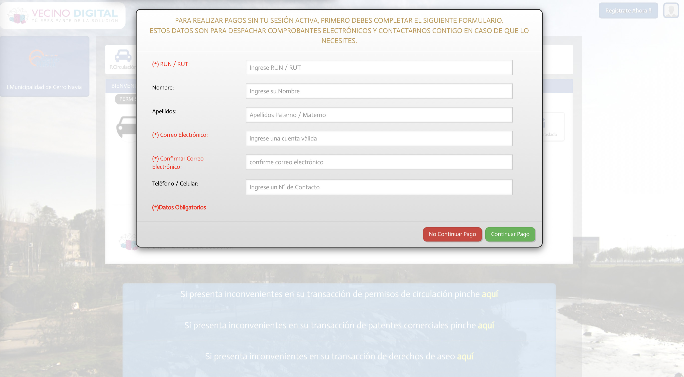Permiso de circulación en Cerro Navia