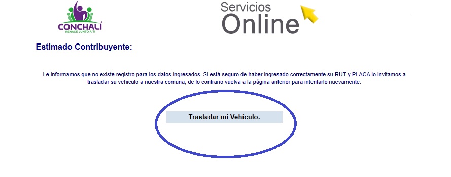 Trasladar el permiso hacia Conchalí