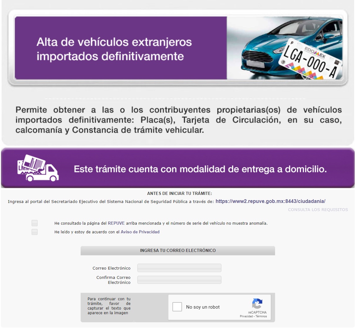 alta de vehículos extranjeros en Edomex online