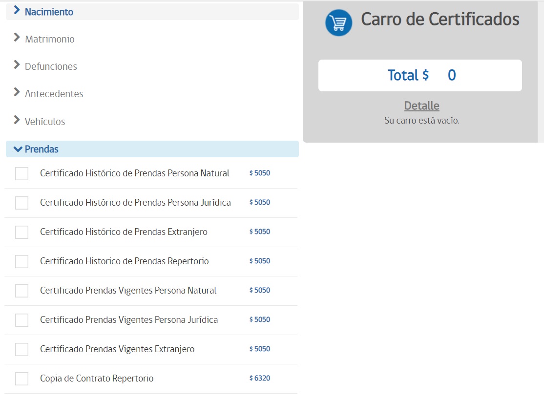 Prendas al RUT de una persona