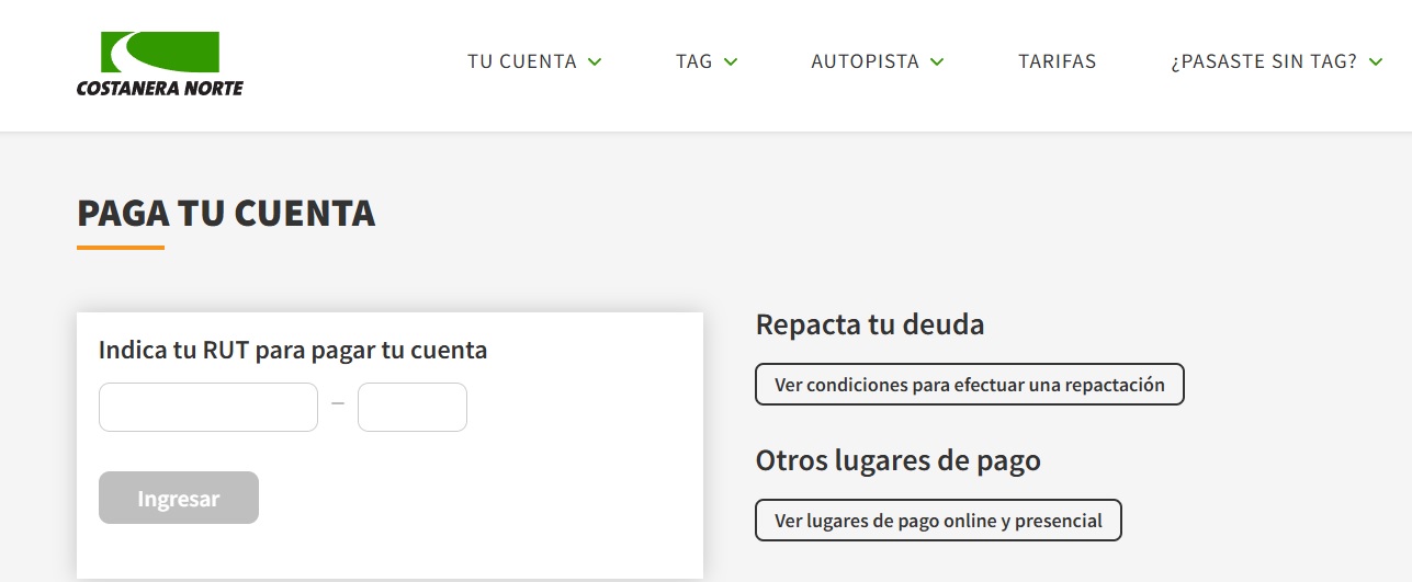 Botón pago Costanera Norte Autopista Nororiente