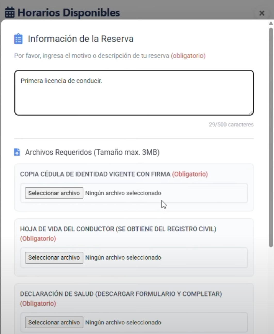 Licencia de conducir en Colina pedir hora online