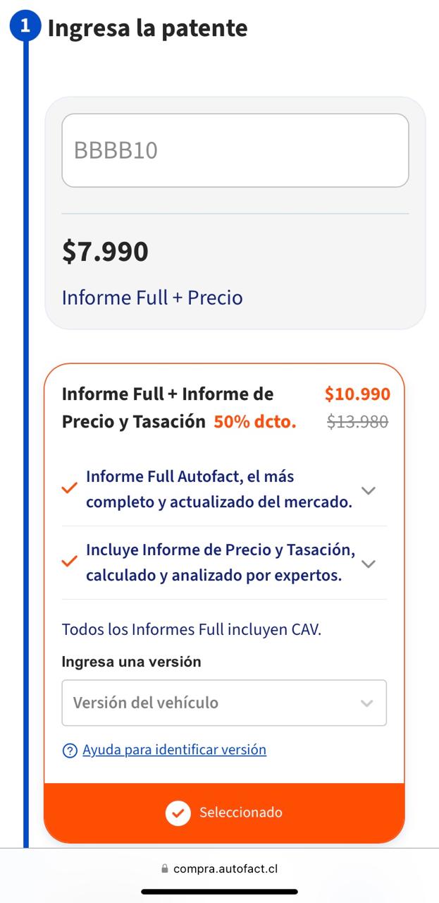 Información de auto por patente: informe autofact