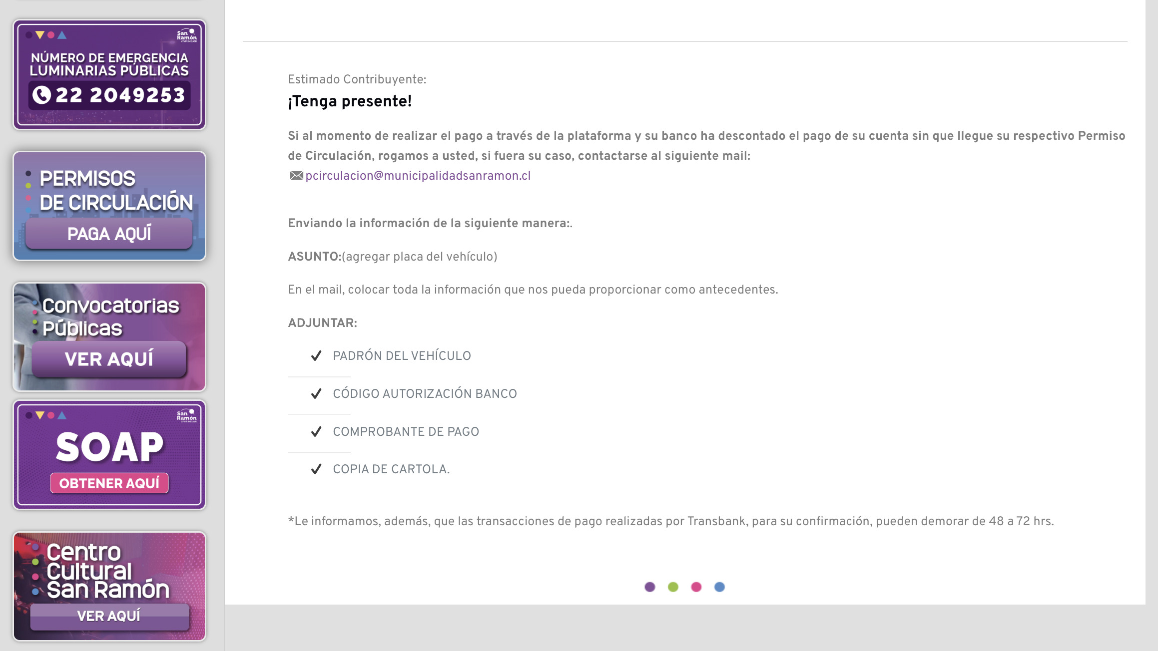 Pagar el permiso de circulación en San Ramón: pagar online