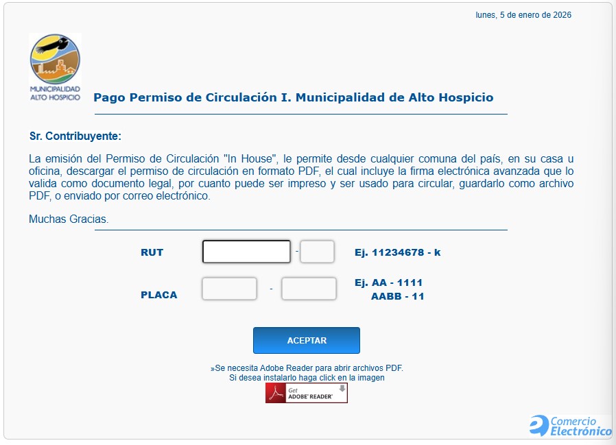 portal de pago permiso de circulación alto hospicio 2026