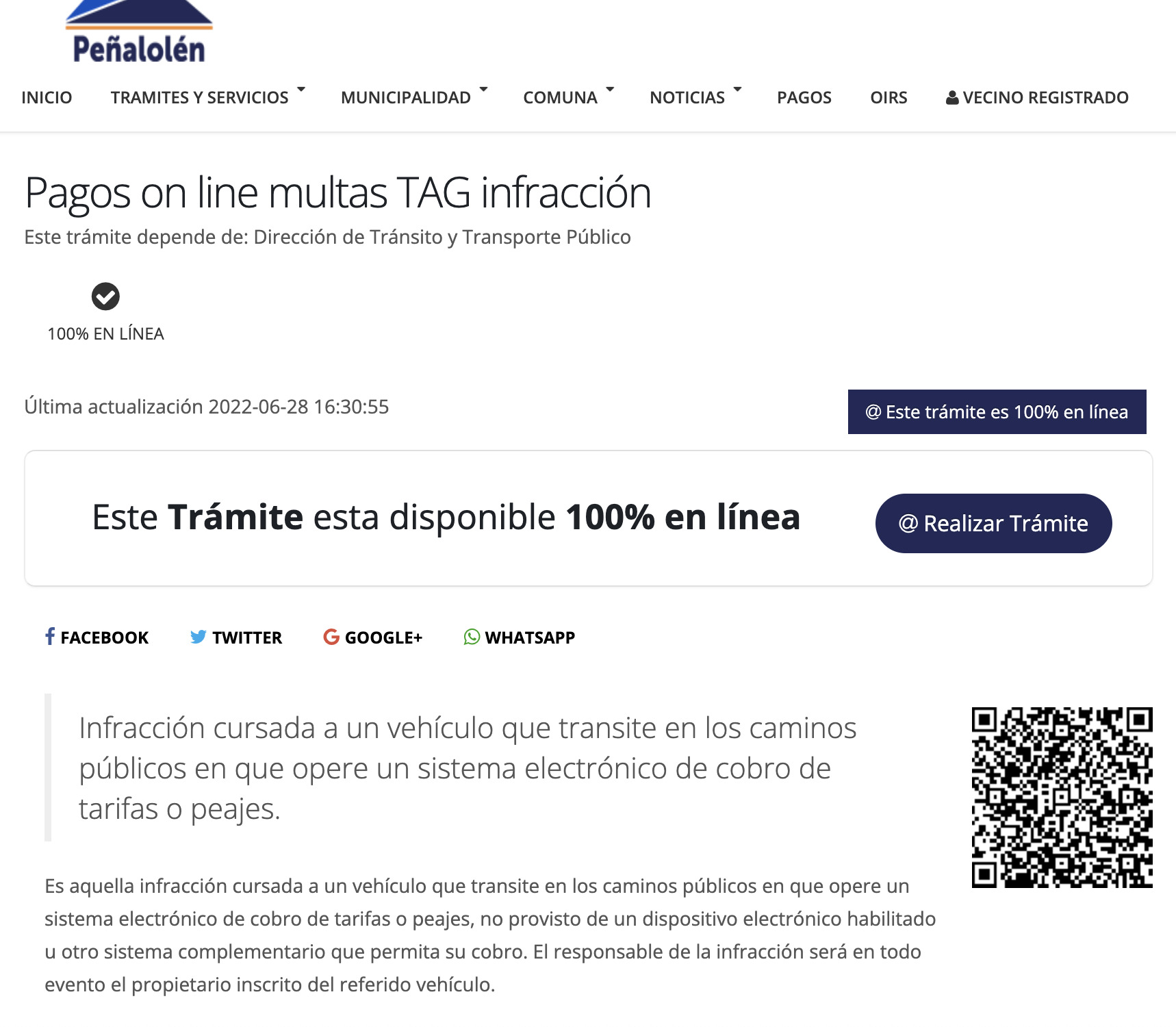 Pagar multas de tránsito y TAG en Peñalolén online