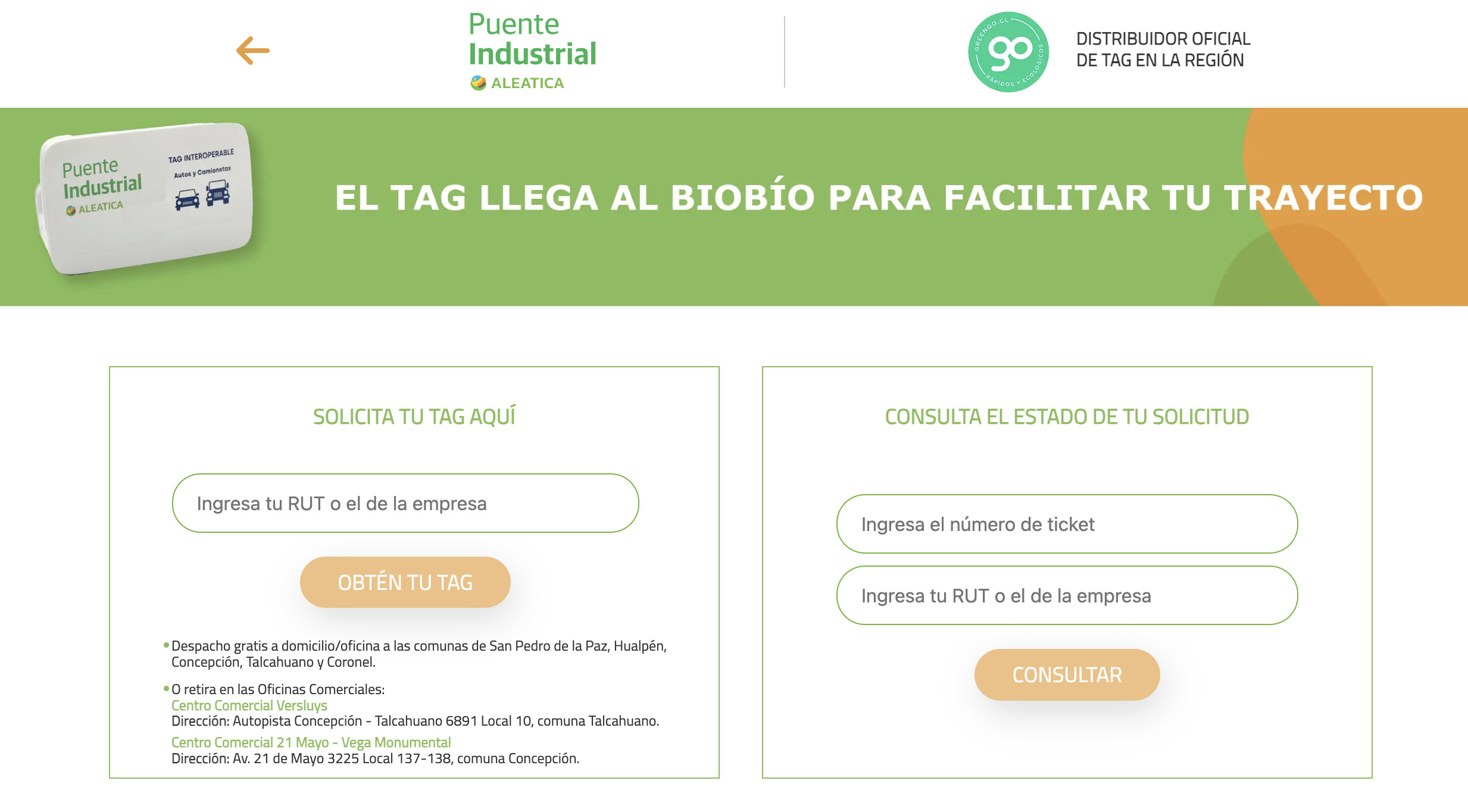Puente Industrial: TAG y tarifas