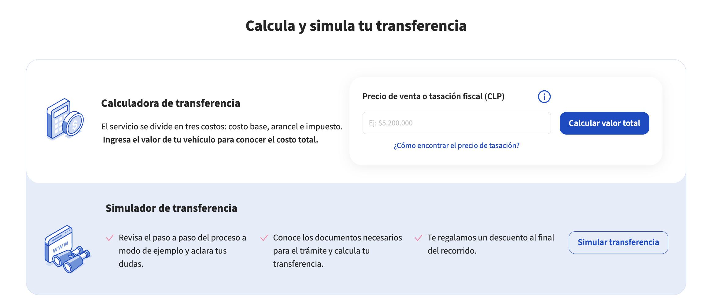 Transferencia de vehículo online en coronel, simular valor transferencia autofact