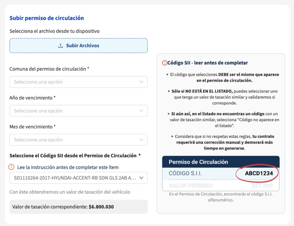 Subir permiso de circulación - transferencia Autofact