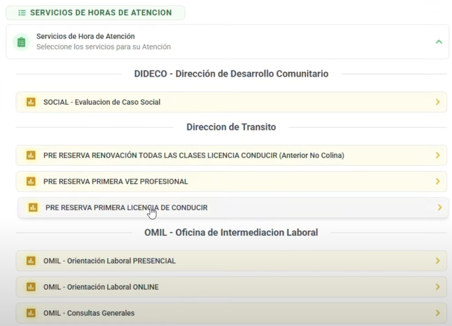 Licencia de conducir en Colina pedir hora online