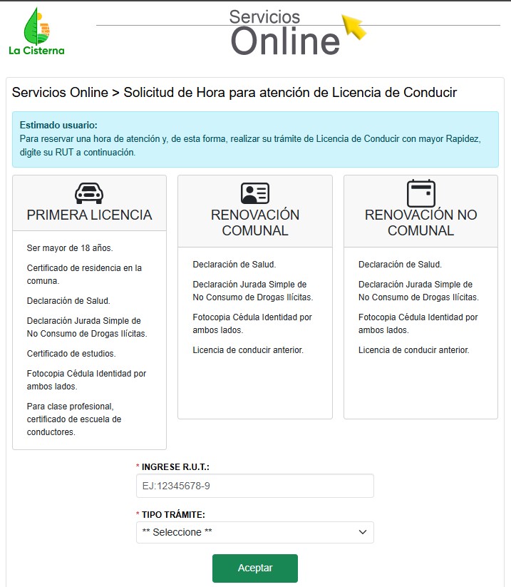 Sitio reserva de horas licenccia de conducir
