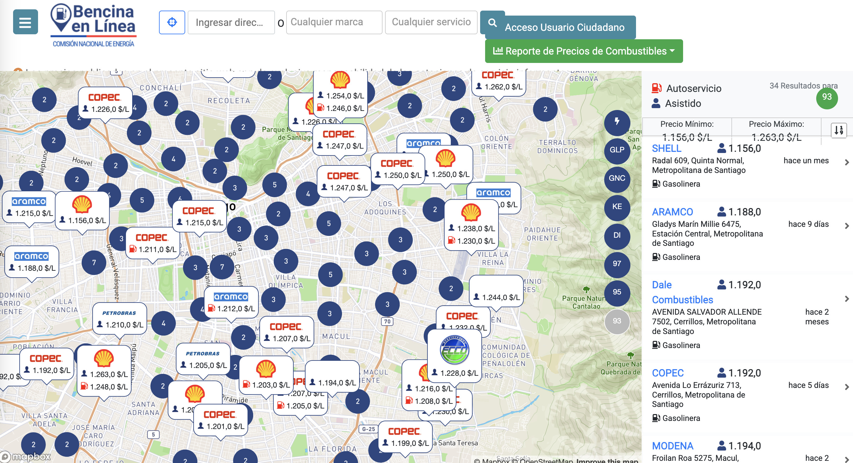 Gasolineras en Chile en 2025: bencina en linea