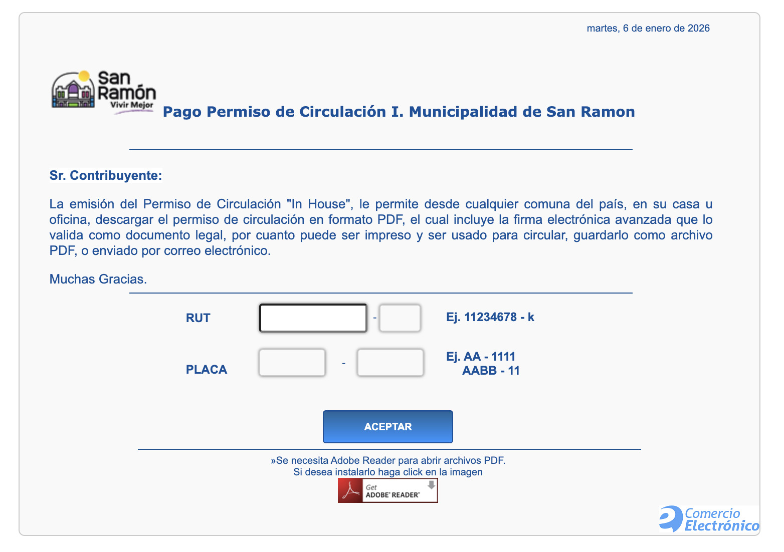 Pagar el permiso de circulación en San Ramón: pagar online