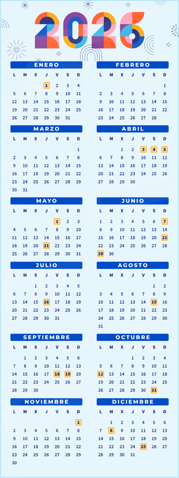 Calendario Chile: feriados 2026
