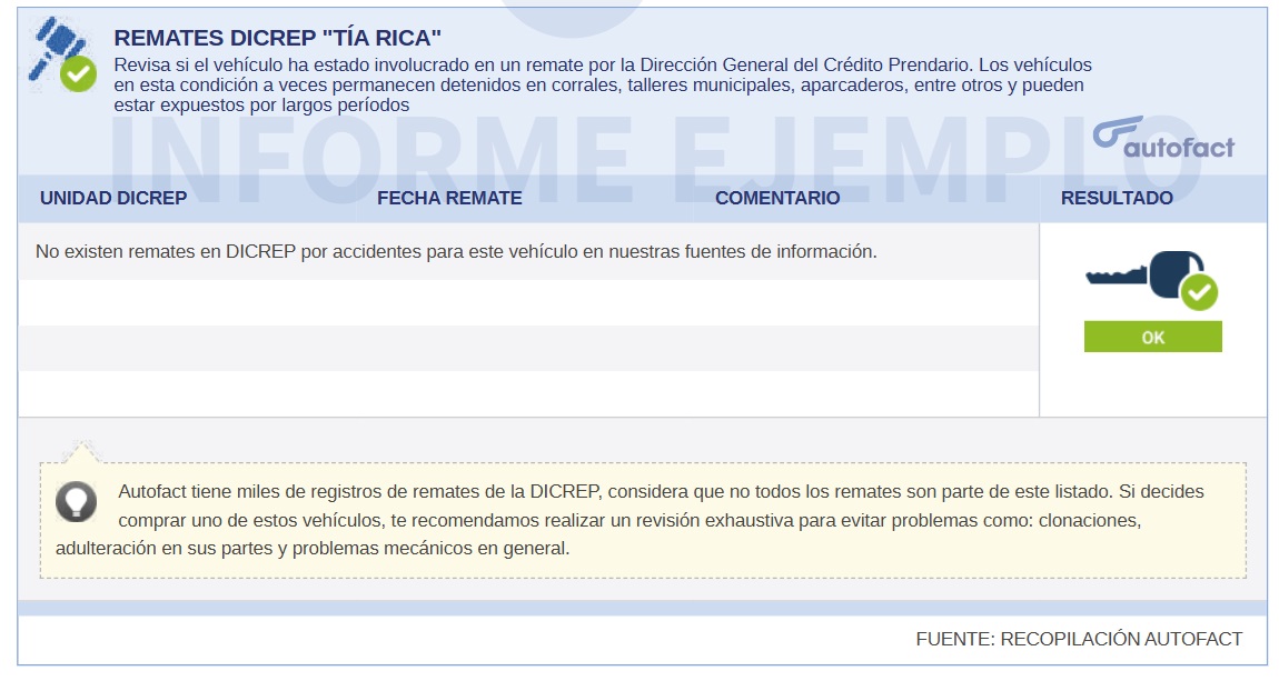 Saber si un auto ha sido rematado por DICREP