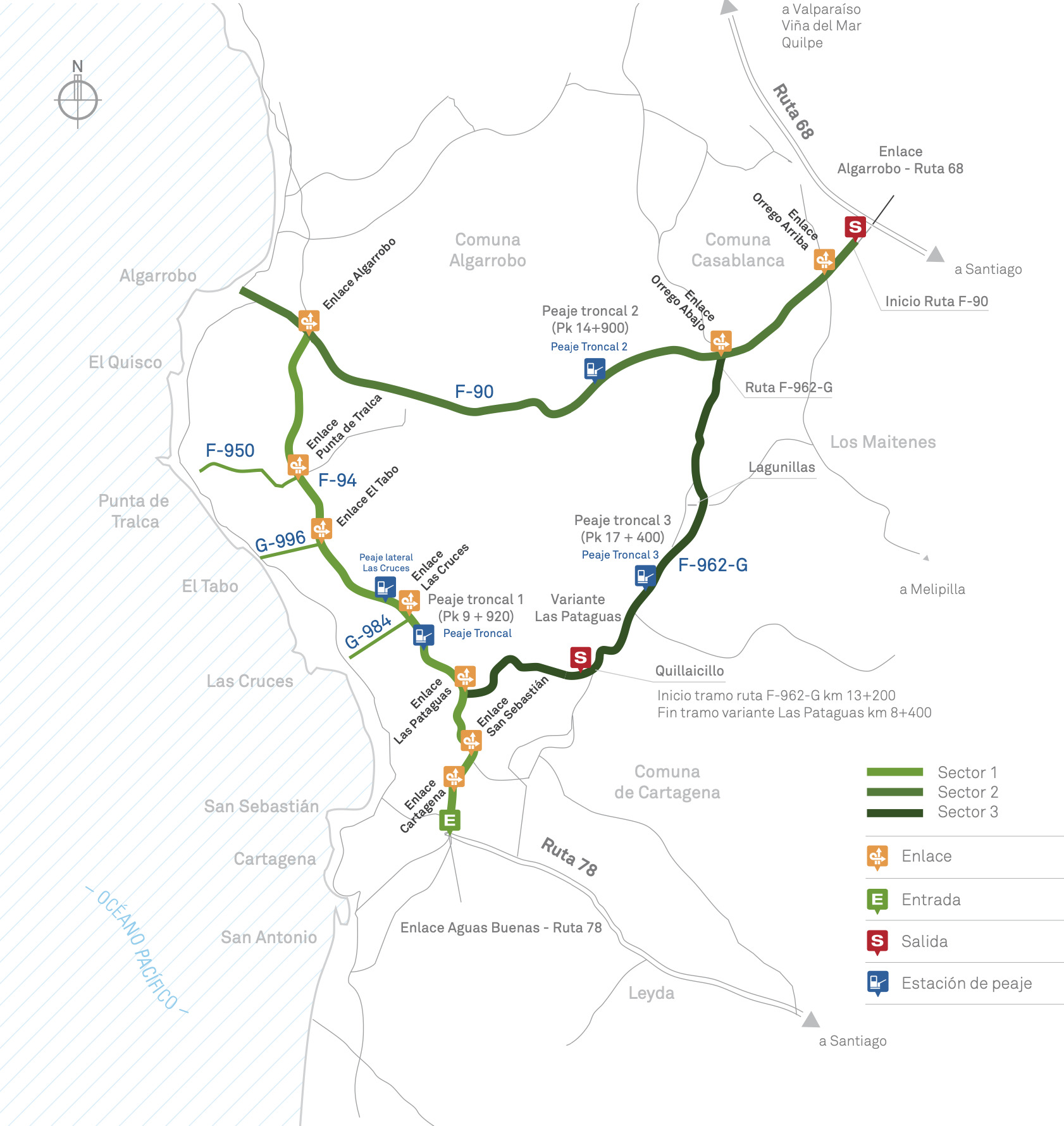 Autopista Litoral Central: mapa tramo que recorre