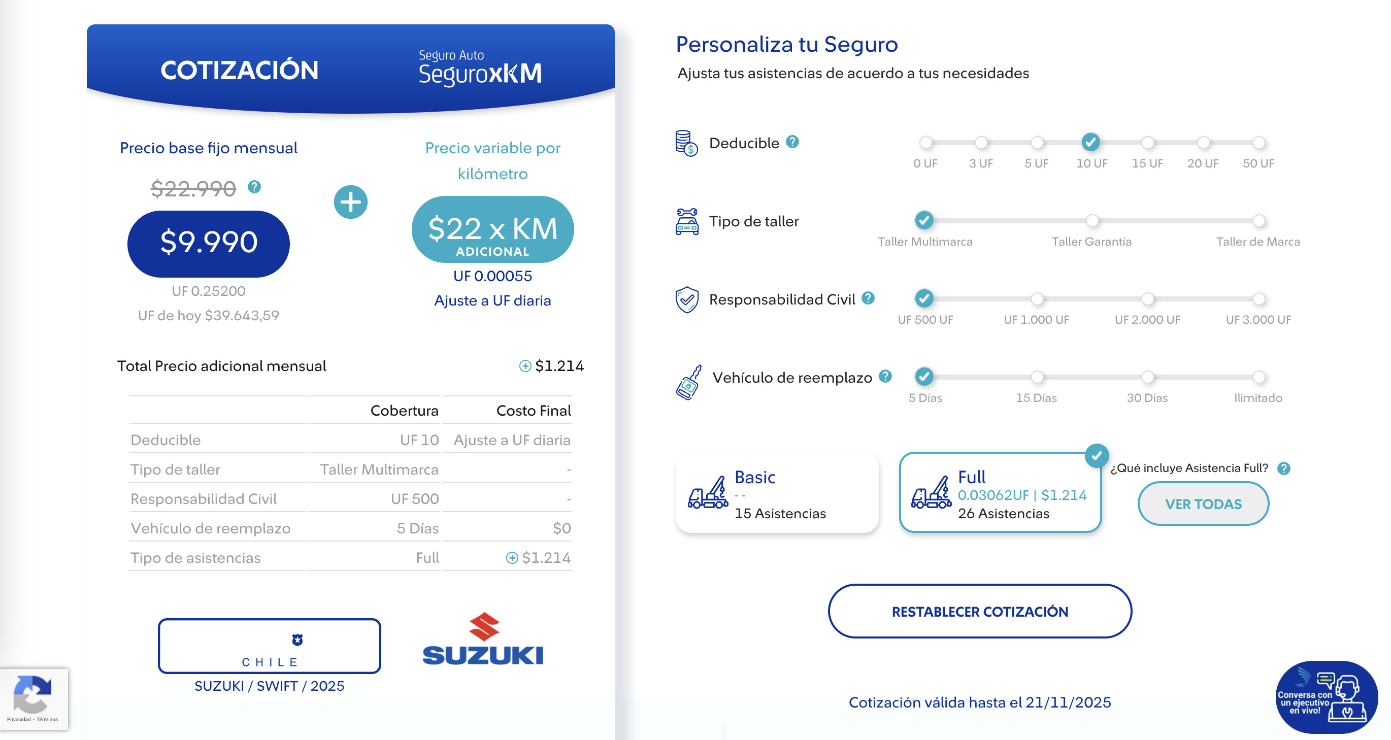 Simulador de seguro automotriz: seguroxkm sura