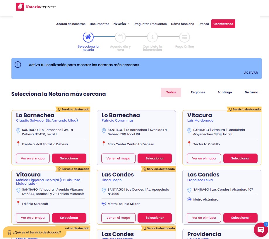 notarioexpress notarías disponibles