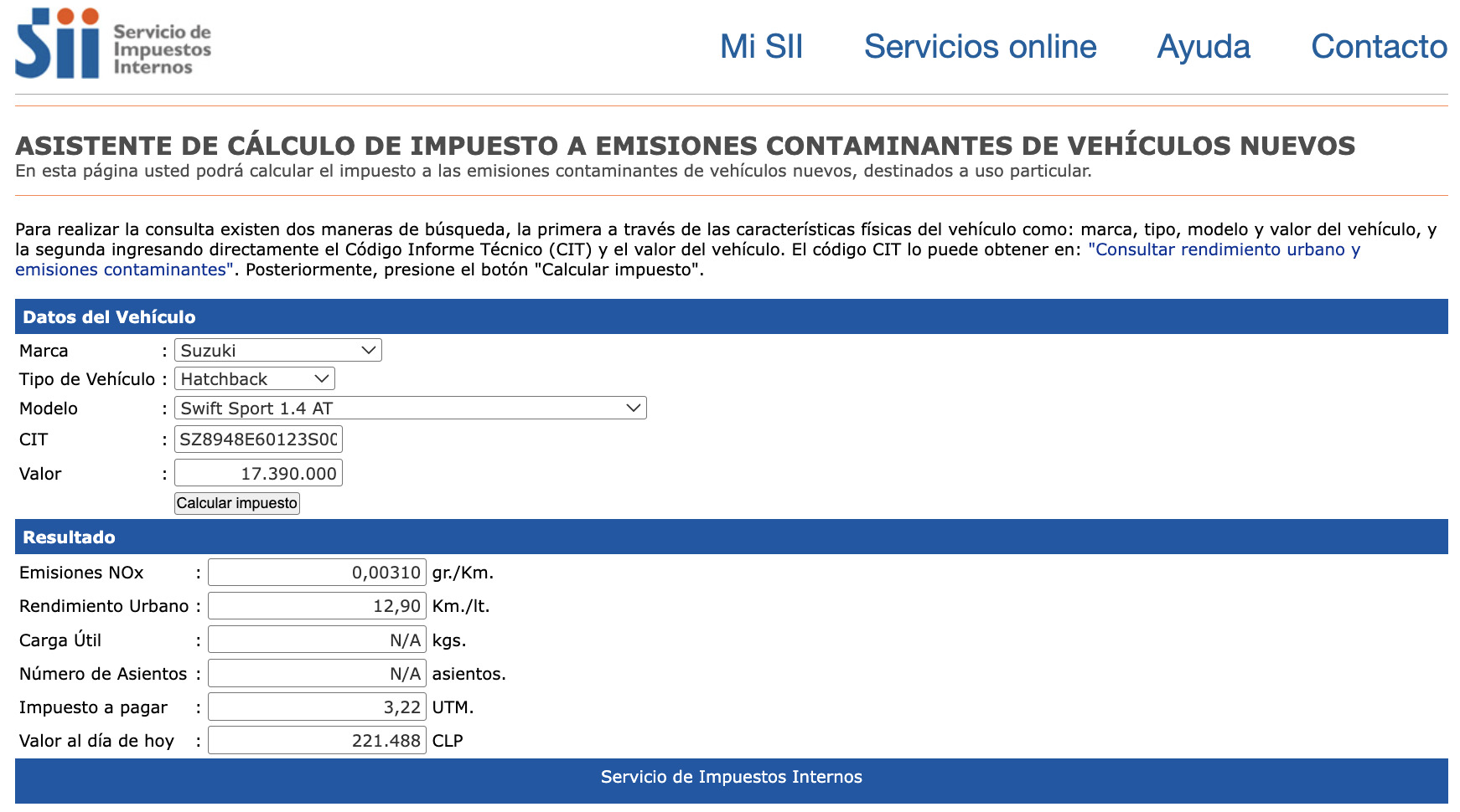 Impuesto vehicular: impuesto verde suzuki swift