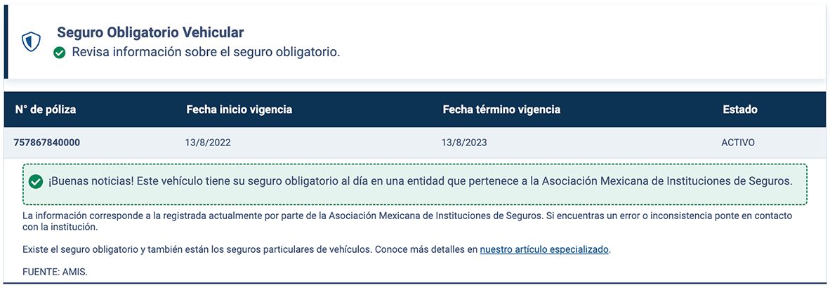 Consultar seguro obligatorio vehicular en México